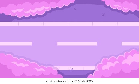 Journey road with sakura trees cute kawaii lo fi background. Japan spring blooming 2D vector cartoon streetscape illustration, lofi aesthetic wallpaper desktop. Japanese anime scenery, dreamy vibes