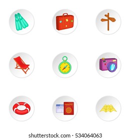 Journey to sea icons set. Cartoon illustration of 9 journey to sea vector icons for web