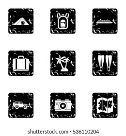 Journey to sea icons set. Grunge illustration of 9 journey to sea vector icons for web