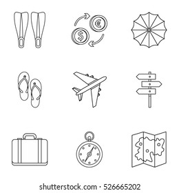 Journey to sea icons set. Outline illustration of 9 journey to sea vector icons for web