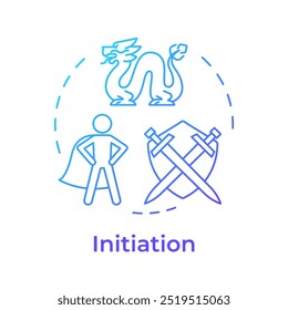 Journey story initiation multi color concept icon. Hero adventure, setting. Screenplay, filmmaking. Round shape line illustration. Abstract idea. Graphic design. Easy to use in infographic