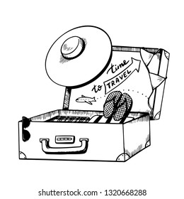Journey suitcase hand-drawn sketch vector illustration