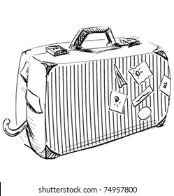 Journey suitcase hand-drawn sketch vector illustration