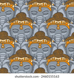 Journey to thailand cartoon style pattern, buddha, elephant, food, thailand map, lotus.