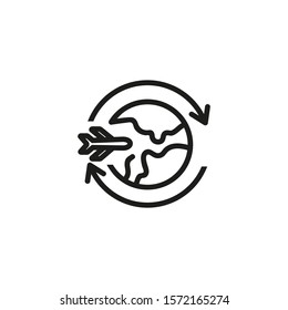 Journey thin line icon. Flight, round trip, planet isolated outline sign. Travel, trip, vacation concept. Vector illustration symbol element for web design and apps