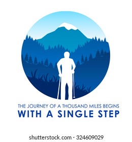 The journey of a thousand miles begins with a single step. Concept of motivation and courage. Vector illustration.