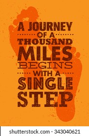 A Journey Of A Thousand Miles Begins With A Single Step. Inspiring Travel Motivation Quote. Creative Vector Typography Banner Design Concept 