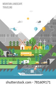 Journey through Scandinavia. Transport connection. Mountain tunnel. Vacation in the countryside.