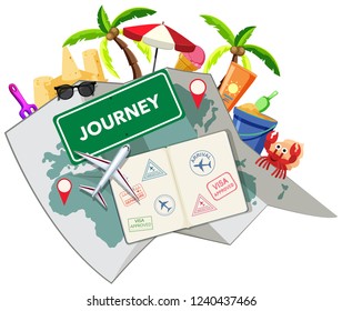 Journey time with beach object illustration