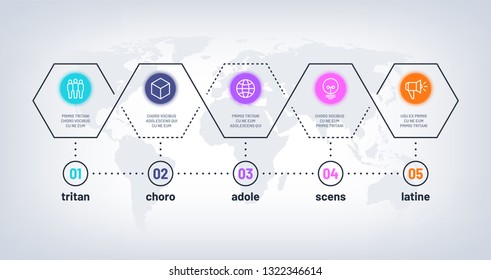 Journey timeline. Process chart with 5 steps. Business options flowchart with numbers. Growth schedule workflow vector diagram