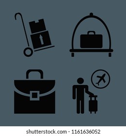 journey vector icons set. with handcart, baggage cart, briefcase and tourist flying in set