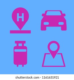 journey vector icons set. with hotel location, travelling luggage, location and car in set