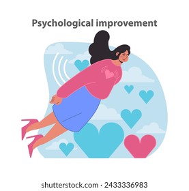 Journey to wellbeing set. Elevating mental health through self-love and positive affirmation. Flat vector illustration.