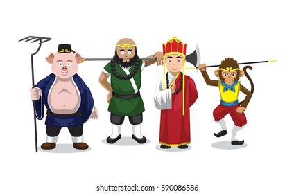 Journey To The West Character Set Vector Illustration