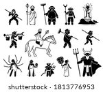 Journey To The West characters icons set. Vector illustrations of legendary heroes and villains of the Chinese mythology.