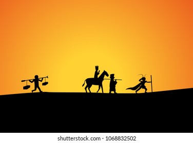 Journey To The West In Silhouette Art Vector