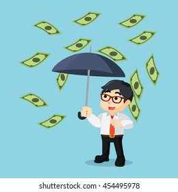 a jovial businessman because raining money