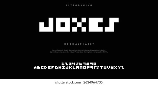 JOXES futuristic minimalist display font design, alphabet, typeface, letters and numbers, typography.