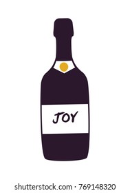 Joy alcoholic beverage bottle with white label icon isolated on light background. Vector illustration with beautiful black glass bottle silhouette