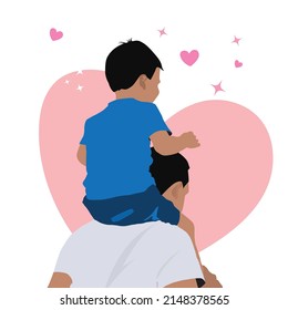 The joy of a boy riding on his father's back, great love above all.
