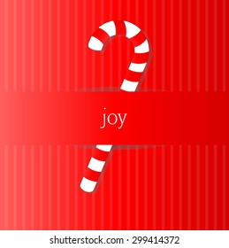 Joy Candy Cane Tucked Into Red Striped Card