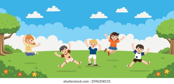  The joy of children playing in the park, filled with laughter and bright sunshine.
