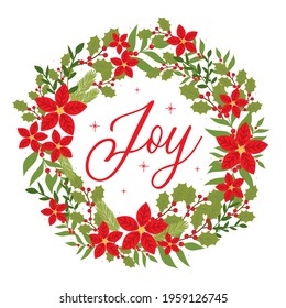 joy christmas greeting card with wreath design