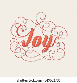 Joy - Christmas retro lettering. Vector greeting card design, grunge background.