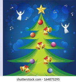Joy of Christmas. Vector illustration of Christmas tree with Christmas background and Colorful decorations. 