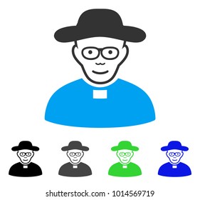 Joy Church Shepherd vector icon. Vector illustration style is a flat iconic church shepherd symbol with gray, black, blue, green color versions. Human face has cheerful emotions.