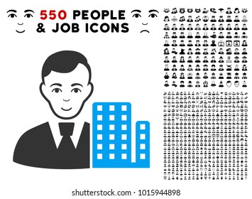 Joy City Architect vector pictogram with 550 bonus sad and glad people pictograms. Human face has happy emotion. Bonus style is flat black iconic symbols.
