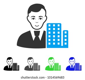 Joy City Architect vector pictograph. Vector illustration style is a flat iconic city architect symbol with gray, black, blue, green color versions. Human face has glad emotions.