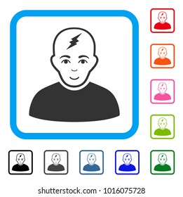 Joy Clever Boy vector pictograph. Person face has happy expression. Black, gray, green, blue, red, pink color versions of clever boy symbol inside a rounded frame.