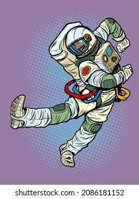 Joy dance jump The characteristic emotional pose of a astronaut man