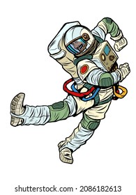 Joy dance jump The characteristic emotional pose of a astronaut man