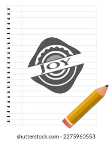 Joy Emblem in Bleistift gezeichnet. Vektorgrafik. Detaillierte Angaben. 