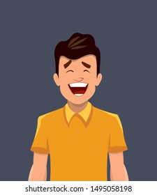 Joy facial expression. happy young man expression vector illustration in cartoon style.