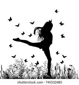 Joy of the girl and the butterfly. Vector