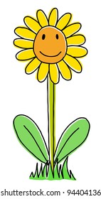 Joy hand drawn sunflower, cartoon illustration