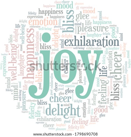 Joy, happiness and calm word cloud isolated on a white background.