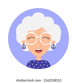 Joy hippie old woman avatar vector illustration