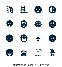 Joy icon. collection of 16 joy filled icons such as smiling emot, laughing emot, showing tongue emot, emoji in mask. editable joy icons for web and mobile.