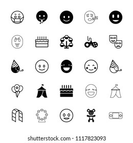 Joy icon. collection of 25 joy filled and outline icons such as joystick, smiling emot, party emot, emoji showing tongue, carousel. editable joy icons for web and mobile.