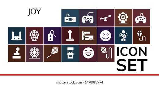 joy icon set. 19 filled joy icons.  Collection Of - Gamepad, Trampoline, Joystick, Ferris wheel, Kite, Arcade machine, Happy, Controller, Childhood, Swings