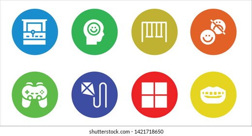 joy icon set. 8 filled joy icons.  Simple modern icons about  - Arcade machine, Gamepad, Happiness, Kite, Swings, Delicious, Smile