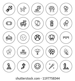 Joy icon set. collection of 25 outline joy icons with balloon dog, balloon, balloons, fun, gamepad, envy, hot tub, kite, joystick, smile, trampoline icons. editable icons.