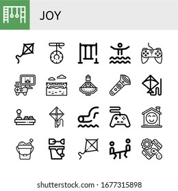 joy icon set. Collection of Monkey bars, Kite, Swing, Waterpark, Controller, Videogame, Banana boat, Regional dance, Joystick, Smile, Sand bucket, Seesaw icons