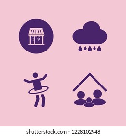 joy icon. joy vector icons set gymnastic hula hoop, shop, family home and rain