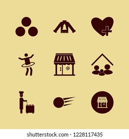joy icon. joy vector icons set chef ladle, gymnastic hula hoop, family home and sweater with christmas tree