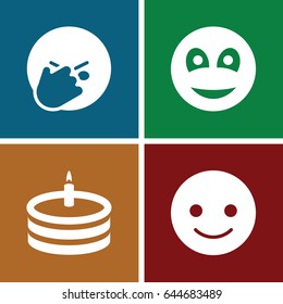Joy icons set. set of 4 joy filled icons such as smiling emot, facepalm emot, smiley